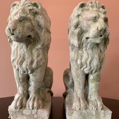 SHOP NOW @ HuntEstateSales.com! Rare 18th Century Carved Stone Figures, Seated Lions