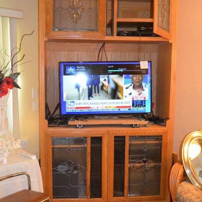 Audio Video Entertainment Center Furniture. TV Visio E43c2 Flat Screen 43â€. Blue Ray DVD players, Polk Audio Speakers: Power Sub-woofer...