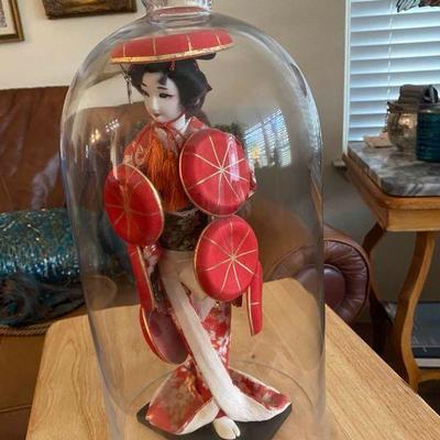 Geisha Doll w/ Glass Dome Display