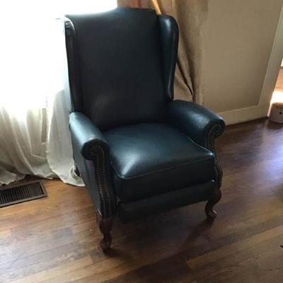 Blue/Green Small Leather Recliner