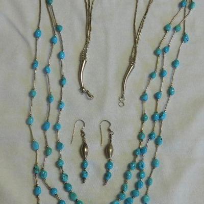 Sterling Bead Necklace and Earrings