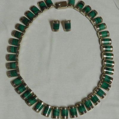 Sterling Malachite Necklace and Earrings