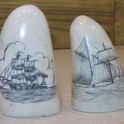 Scrimshaw of 2 Sailing Ships