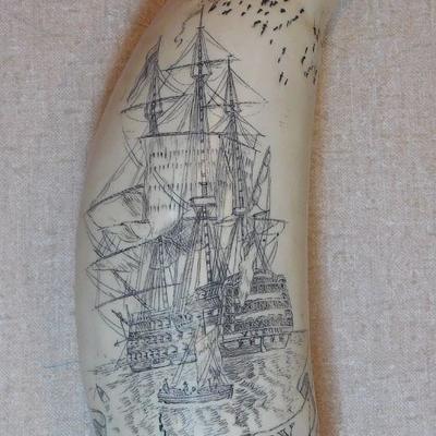 Scrimshaw of H.M.S. Victory - Launched 1765, Royal Navy - Worlds Oldest Naval Ship Still in Commission.