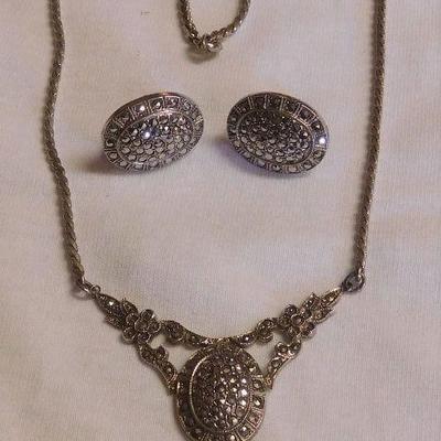 Sterling Marcasite Necklace and Earrings