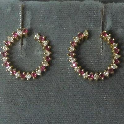 14 k Diamond and Ruby Earrings