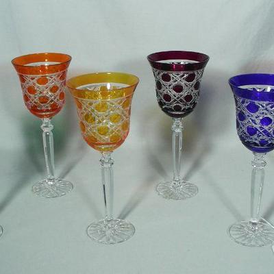 Set of six gemstone overlay wine glasses