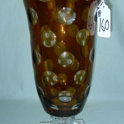 Unusual amber overlay polka dot crystal vase