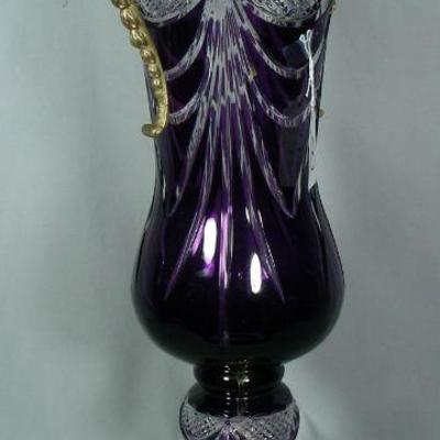 Amethyst overlay crystal & dore bronze vase