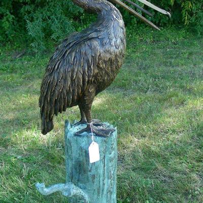 Bronze sculpture/fountain pelican on post