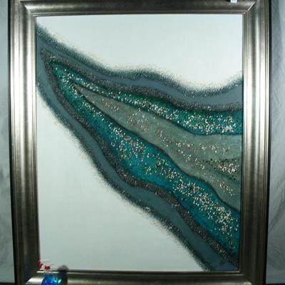 Large Oil on canvas with applied rock crystal & stones