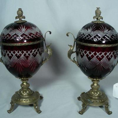 Pair crystal & gilt metal compotes