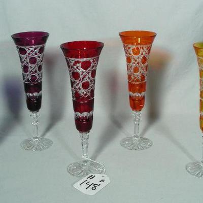 Set of six gemstone overlay champagne glasses