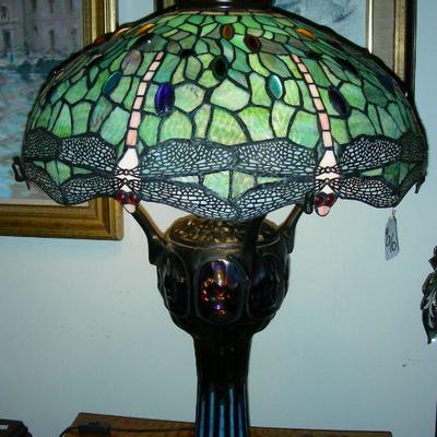 Bronze & leaded glass table lamp