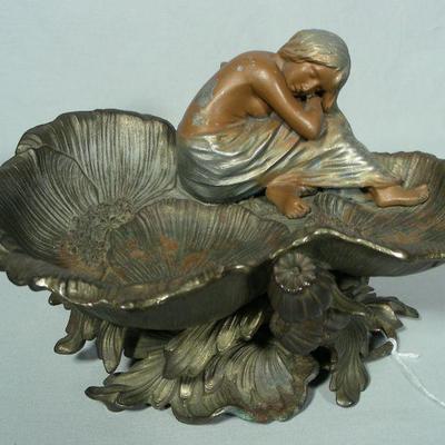 Art Nouveau spelter figural dish