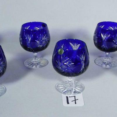 Six cobalt overlay crystal brandy snifters