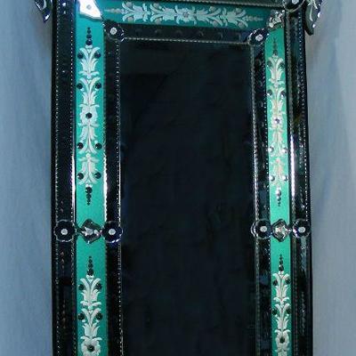 Venetian glass mirror with seafoam green border