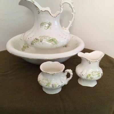 Porcelain Wash Basin and Pitcher with Accessories