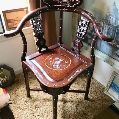 Mother of pearl inlaid Chinese corner chair $245