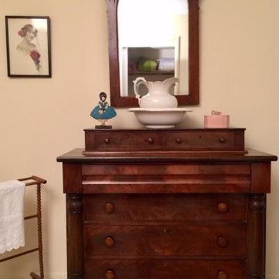 Mahogany Bureau circa 1850 with Open Crest Beveled Mirror