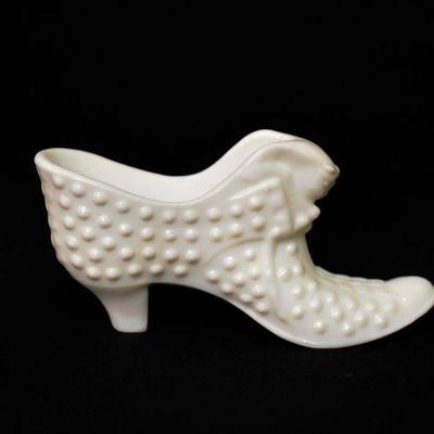 Fenton Milk Glass Hobnail Shoe Figurine