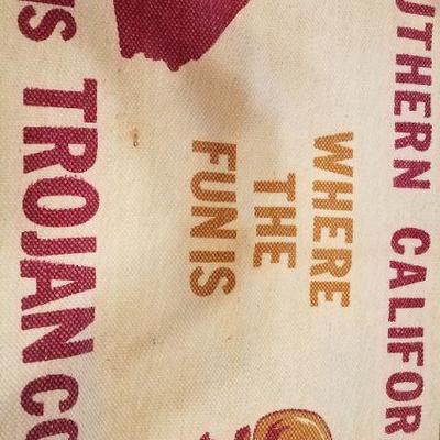 A USC Trojan wall hanging or carpet.  It was purchased a charity fundraiser.  Unique and cool.
