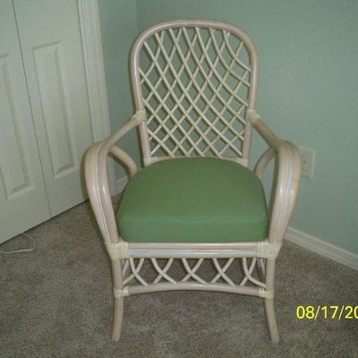 Rattan Side Chair with Green Seat