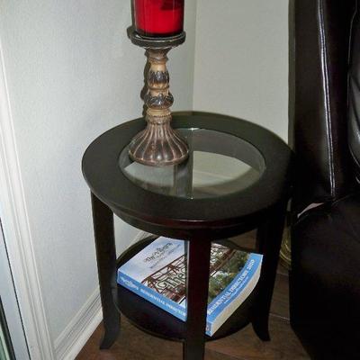 Round Wood Side Table with Glass Top Insert