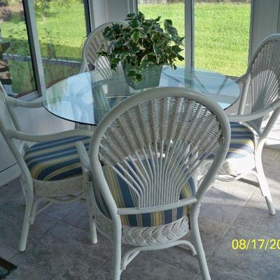 Rattan Table with Glass Top and 4 Rattan Chairs
