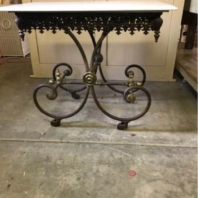 White Marble and Rod Iron Table