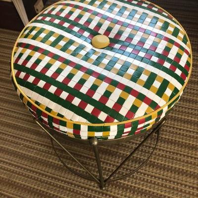 Hadley drum stool with woven leather top