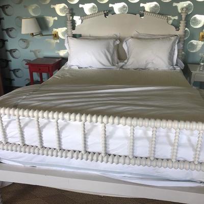 Albert Hadley Queen bed, Duxiana mattress & boxspring, Matouk bedding