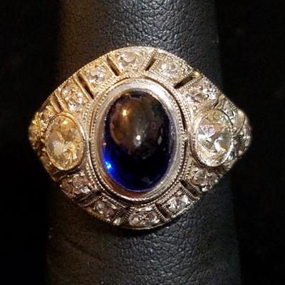 Cabochon Sapphire and Diamond Ring 