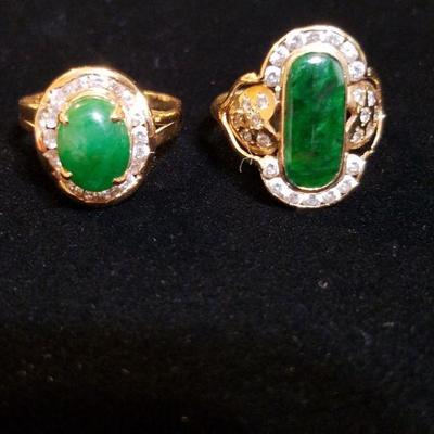 18k Cabochon Emerald and Diamond Rings