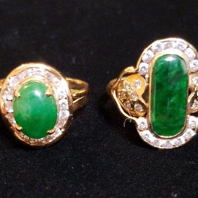 18k Cabochon Emerald and Diamond Rings