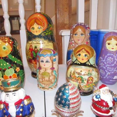 Lot's of fun small decor items including REAL Russian nesting dolls, Swavorski gold, and enamel trinket holders, Repo toys from the...