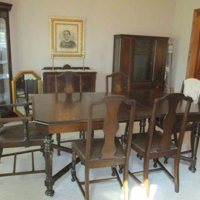 Dining table & 6 chairs, china cabinet & server