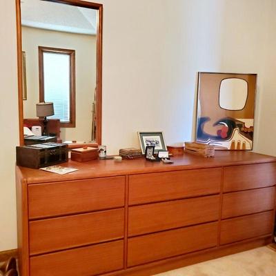 Mid-century teak dresser & mirror will sell together 