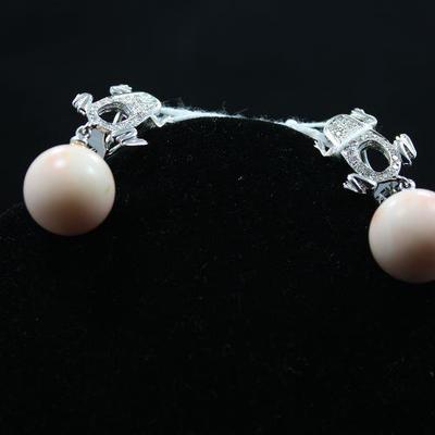 18K Gold Earrings with Diamonds & Coral