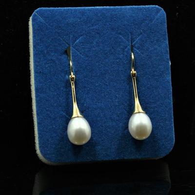 14K Gold Drop Cultured Pearl Earrings