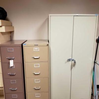 
#28210 â€¢ 2 Filing Cabinets and 1 Locking Storage Cabine