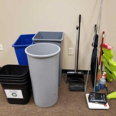 #16470 â€¢ 7 Trash Cans, Cleaning Supplies, And More