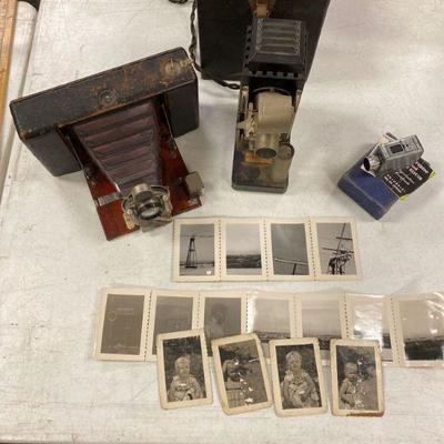 Lot # 726: 3 Antique Cameras and Misc Photos