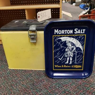 812	
Vintage Metal Cooler And Morton Salt Tray
Vintage Metal Cooler And Morton Salt Tray