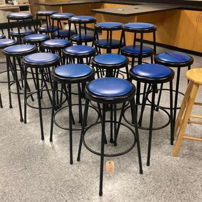 #27910 â€¢ 24 metal Stools and a Wooden Stoo
