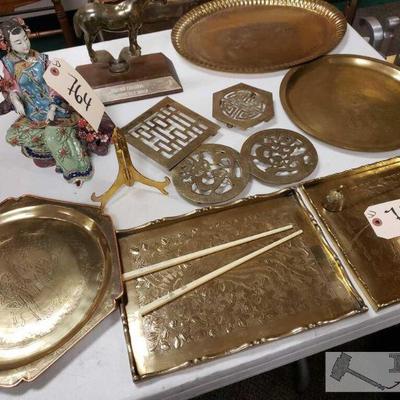 #764 â€¢ Collectible Metal Serving Trays and Brass Trivets, Intricately Crafted Figurine and Unique Vintage Metal Seâ€¦