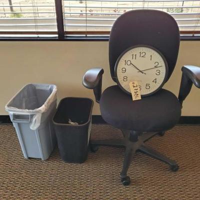 #27506 â€¢ 2 Trash Cans, Clock. And Office Chair
