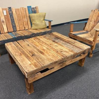 #28300 â€¢ Wooden Love Seat, Wooden Chair and Wooden Table