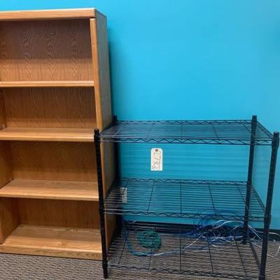 #27302 â€¢ Wooden Book Shelf and Wire Rack