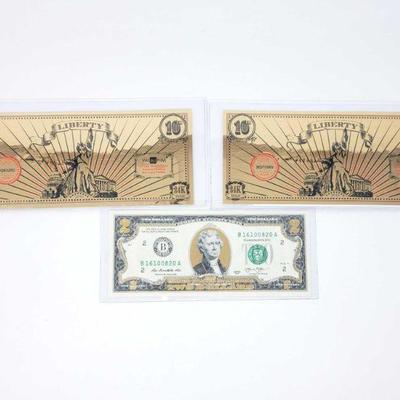 
#278 â€¢ 2 24k 2016 Liberty $10 Gold Notes And 22k Gold $2 Note